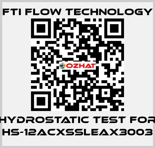 HYDROSTATIC TEST for HS-12ACXSSLEAX3003 Fti Flow Technology