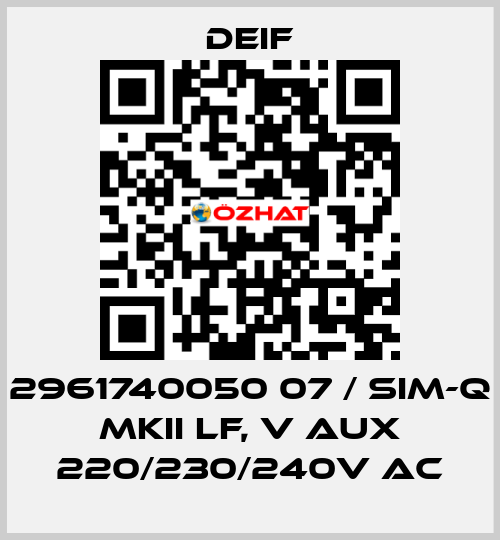 2961740050 07 / SIM-Q MKII LF, V aux 220/230/240V AC Deif