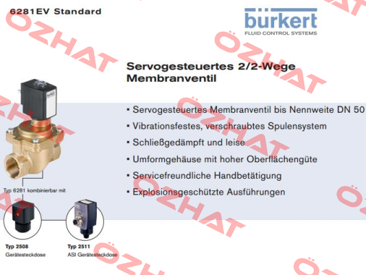 5281 A 25,0 NBR MS G1 PN0 replaced by 2/2-Wege Magnetventil Typ 6281  Burkert