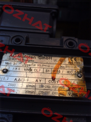 Type: JM 90LC 2, obsolete, replacement PDM-2-B3-3-100L-A-Z1UL (brand ATG) (check type of construction)  AC Motoren