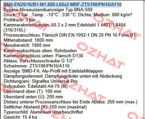 BNA-EN20/16/B1-M1,800-L60x2-MRF-ZTS190/PN16/A110 Ksr Kuebler