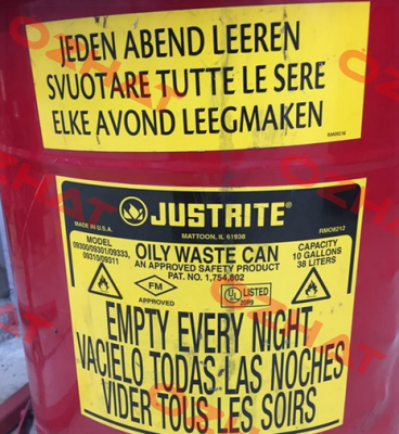 Both labels for OILY WASTE CAN PAT.NO. 1,754,802  Justrite