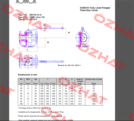Plug valve, type 131-ISO DN 40  PN 10  Xomox