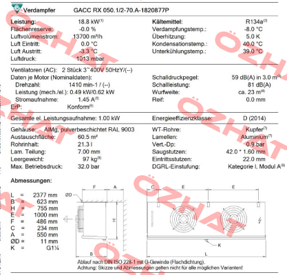 GACC RX 050.1/2-70.A-1820877P  Guntner
