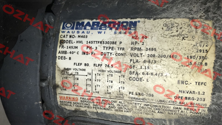 HVL 145TTFR5303BE P - obsolete , replaced by 145TTFR16013   Marathon (Regal)