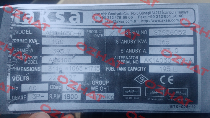 APD 165C-6 - obsolete , replacement is APD 165 A  AKSA