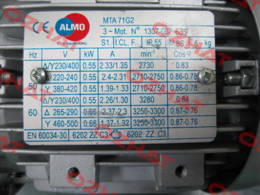 MOT.71 0,55KW 2P 230/400V 50/60HZ B5-FF130 MTA71G2 Almo