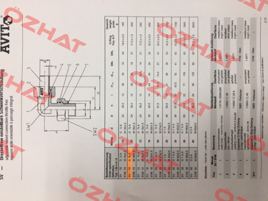 SV102-1015-01 , type  SV 10x1,5 G 3/8"A NBR   Avit