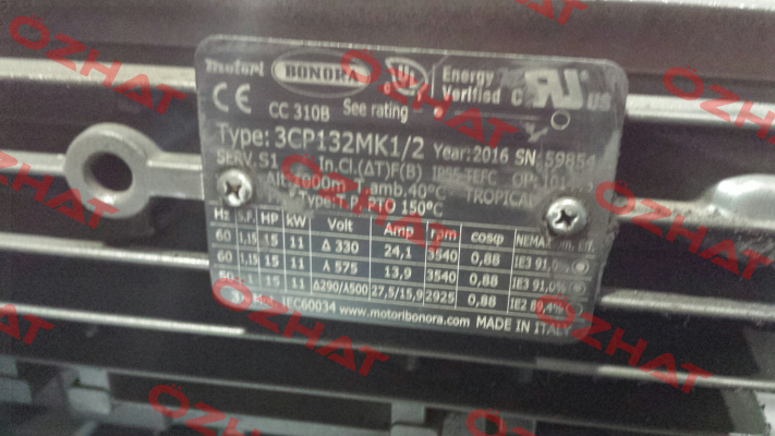 3CP132MK1/2 (OEM for FPZ) - obsolete, replaced by - GR.132 - 15 HP 330/575-60 UR PREMIUM  (Art. 4051+0107) Bonora