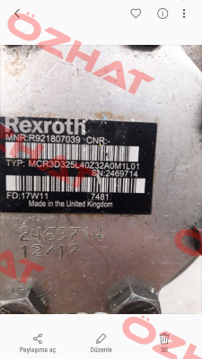 P/N: R921807039 Type: MCR3D325L40Z32A0M1L01 obsolete/replacement P/N: R921812184 Type: MCR3D325L40Z33A0M1L01SO533  Rexroth