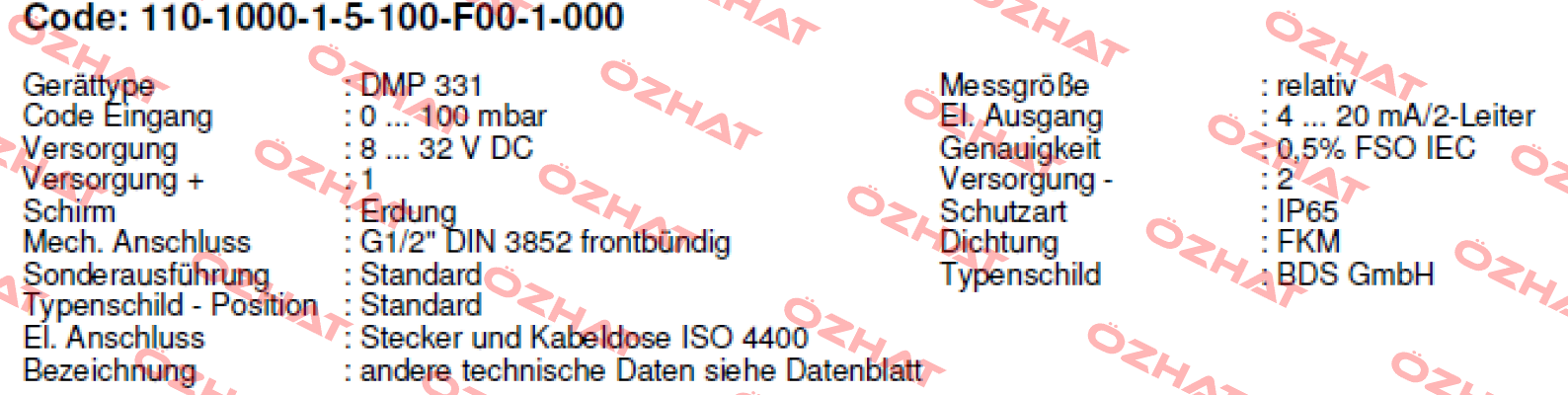 DMP331 Code:110-1000-1-5-100-F00-1-000 Bd Sensors