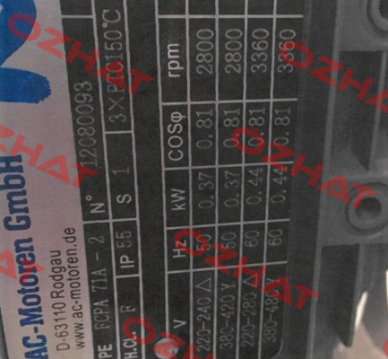 P/N: AC07A2100001-P-V031461 Type: FCPA 71 A 2  AC Motoren