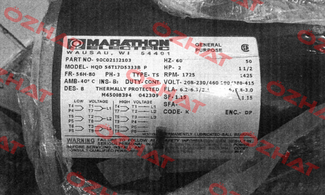 P/N: 90C02132103, Model: HQD 56T17D5333B P obsolete, replacement 5K49UN4086X Marathon (Regal)