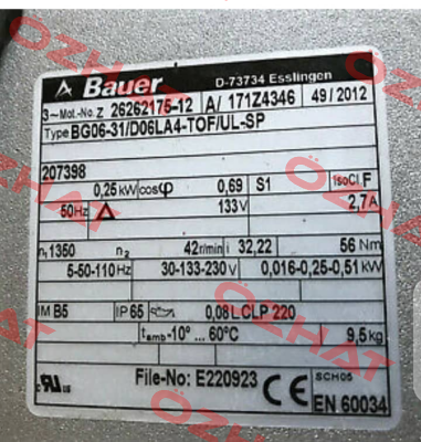 BG06-31 D06LA 4-TOF/UL-SP(P/N 171Z4346) Bauer