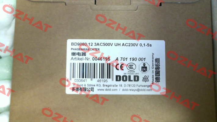 p/n: 0046195, Type: BD9080.12 3AC500V UH AC230V 0,1-5s Dold
