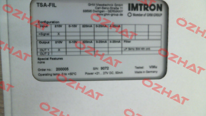 501542 - TSA-FIL1-V1-5K-BW-V1 Imtron