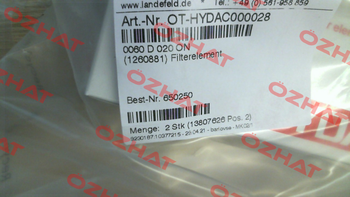 1260881 / 0060 D 020 BN4HC Hydac