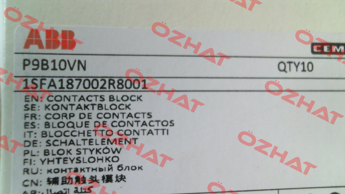 P/N: 187002, Type: P9B10VN Cema (General Electric)