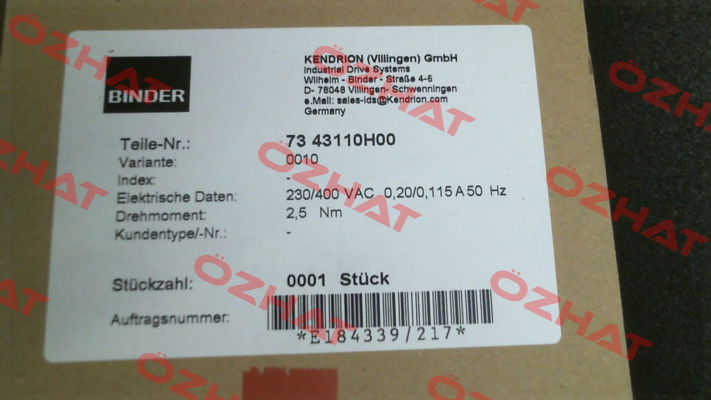 73 43110H00-0010 Binder