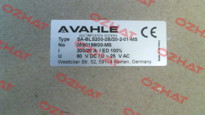 SA-BLS200-2B/20-2-01-MS (p/n 0590198/00-MS) Vahle