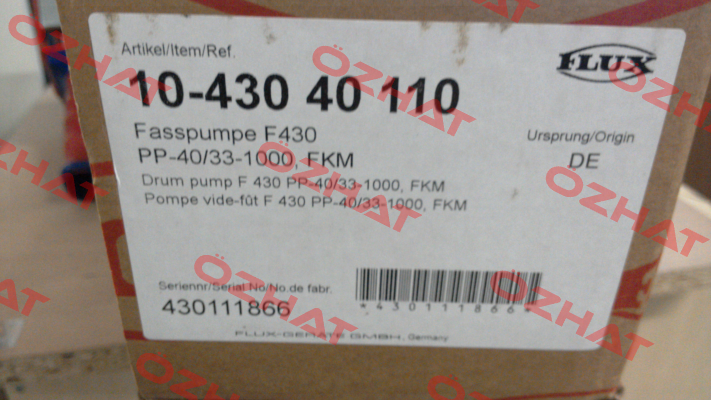 P/N: 10-458 40 610, Type: F430 PP-40/33-1000, FKM Flux (Sondermann)