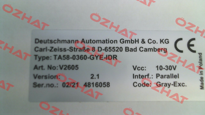 V2605 / TA58-0360-GYE-IDR Deutschmann