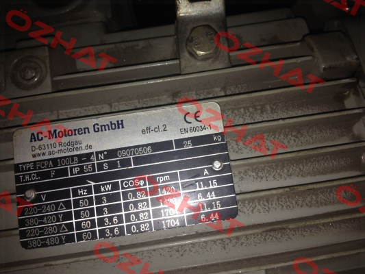 Type FCPA 100LB-4/ № 09070506  replaced by EDM-4-B35-3-100L-A-Z0  AC Motoren