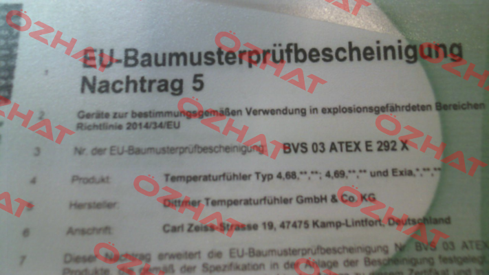 ATEX certificate Dittmer