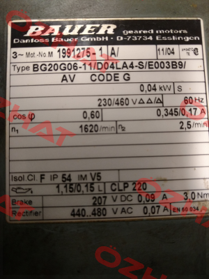 Typ : BG20G06-11/D04LA4-S/E003B9/AV  Bauer