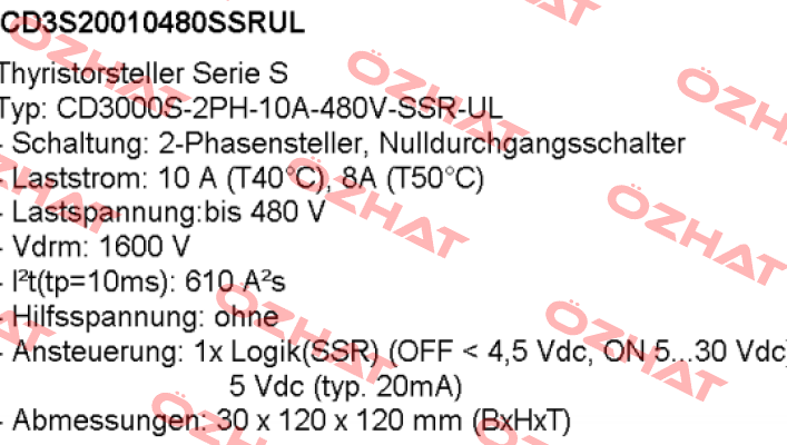Typ: CD3000S-2PH-10A-480V-SSR-UL CD AUTOMATION