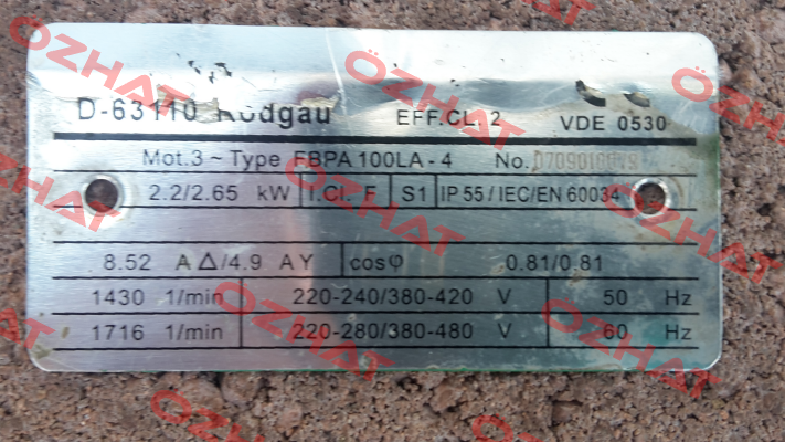 FBPA 100LA-4 - alternative is  IE2AC10LA428, type ACA 100 LA-4/HE  AC Motoren