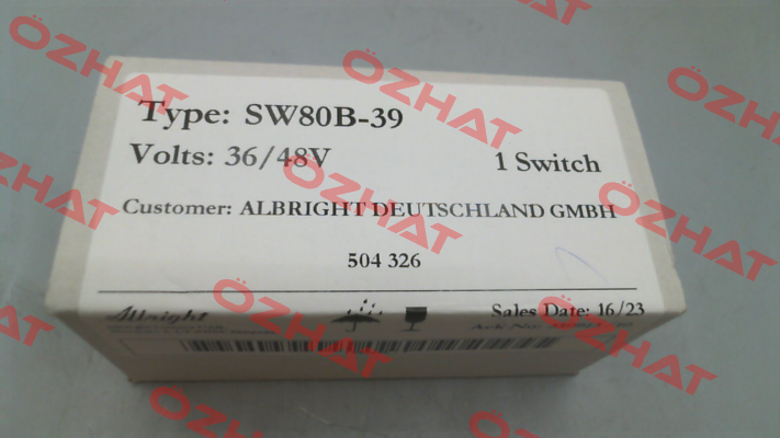 PN: 504326 / SW 80 B-39 36-48V INT Albright