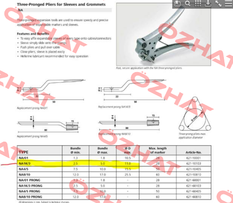 P/N: 621-10103 Type: NA-1 K/3  Hellermann Tyton