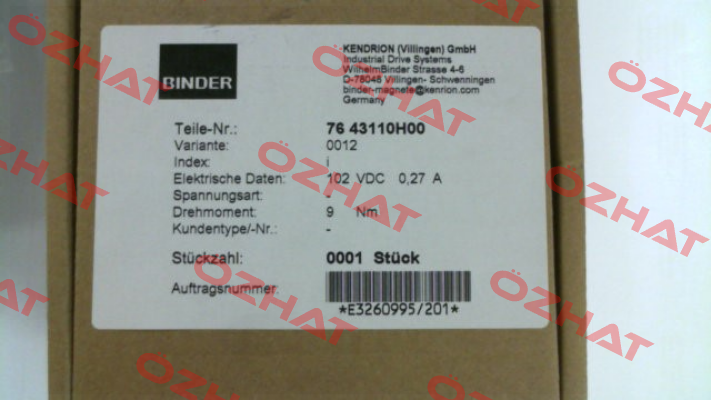 76 43110H00-0012 Binder